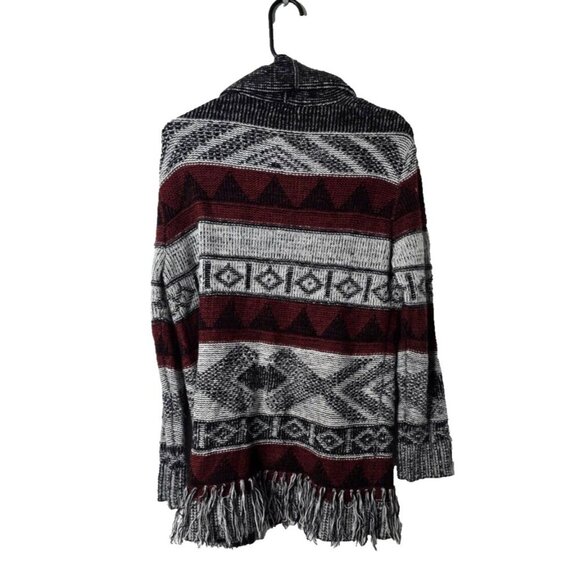 BB Dakota Open Cardigan OS Aztec Southwestern Fringe Stretch Casual Boho Black - Picture 2 of 11